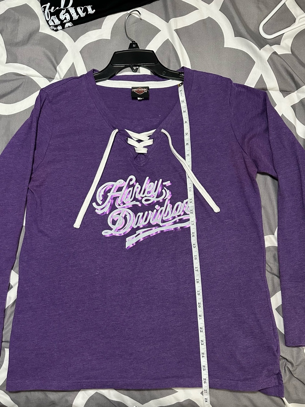 Harley-Davidson Purple Lace-Up Long Sleeve Tee with White Script